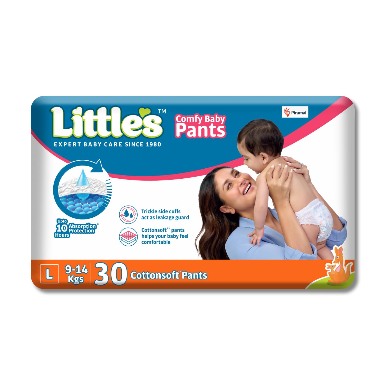 Little's Baby Diapers L Size (Large) Pants Style | 9-14 kg | 30 Count - Pack of 1 | Cotton Soft Baby Diaper Pants with Leakage Guard