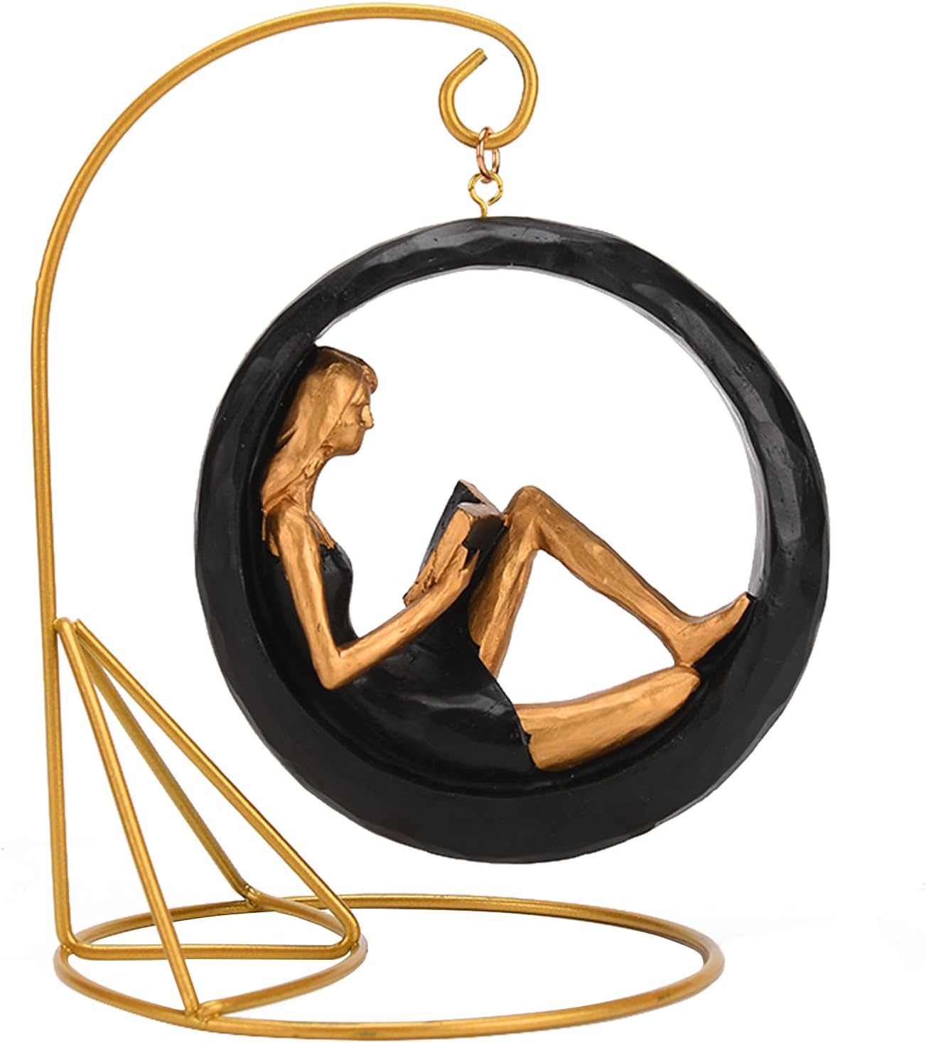 BRABUD Resin Yoga Girl Reading Book Statue Sitting in Circle Figurine Art Ornament Home Bookshelf Desk Library Office Decor Gift TQSHBS15