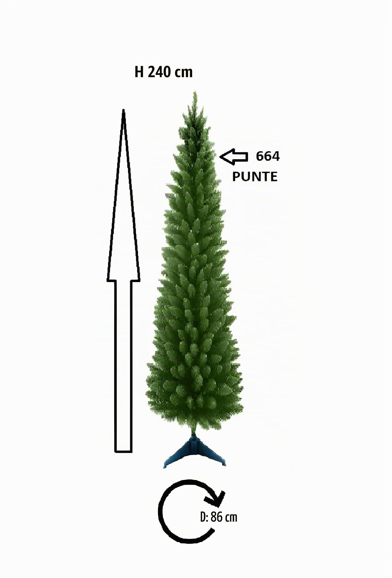 Albero di Natale Verde Slim Salva Spazio 240 cm PVC Ignifugo con Apertura Rapida ad ombrello 664 cime d86 di ingombro