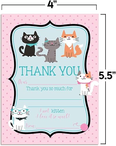 Miniatura 5 de AmandaCreation - Lindas notas de agradecimiento con temática de gatito de peluche para niños, diez tarjetas de relleno en blanco de 4 x 5.5 pulgadas