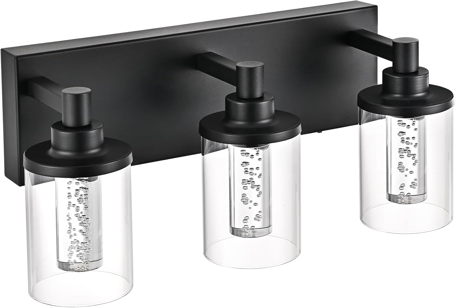 3-Light Integrated LED Lighting Fixtures Over Mirror,Black Bathroom Vanity Lights,Crystal Bubble Glass with Dimmable 5-Color LED Lights Modern Vanity Light ?Built-in LED Bulbs Included? Black LED-3 Light