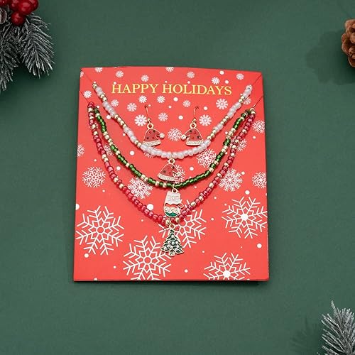 Miniatura 6 de Madison Tyler Juego de joyas de Navidad para mujer, collar de copo de nieve y campanas y aretes colgantes de copo de nieve plateados, collares de