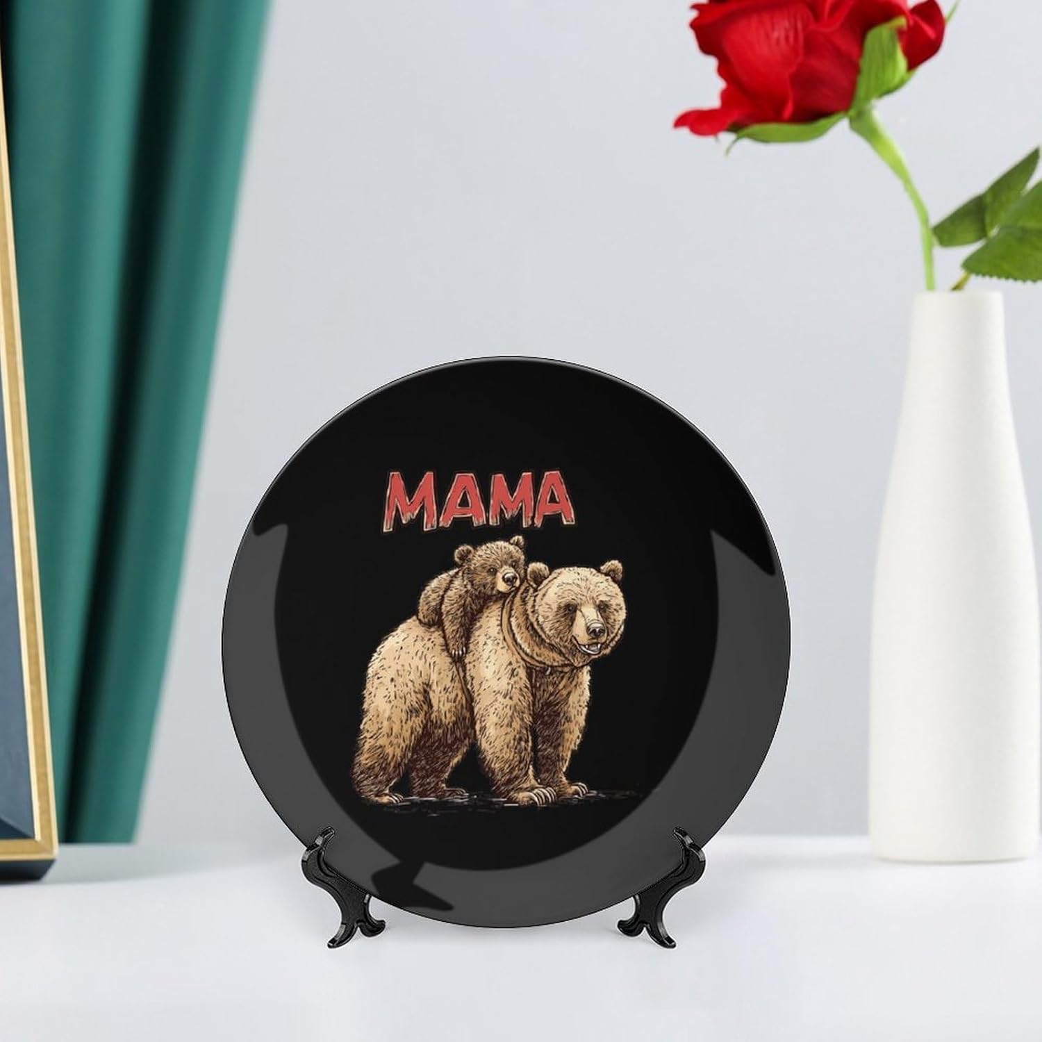 Mama Bear Decorative Plate Tray Decor Trinket Dish Bone China Dinner Plates for Home Office Kitchen