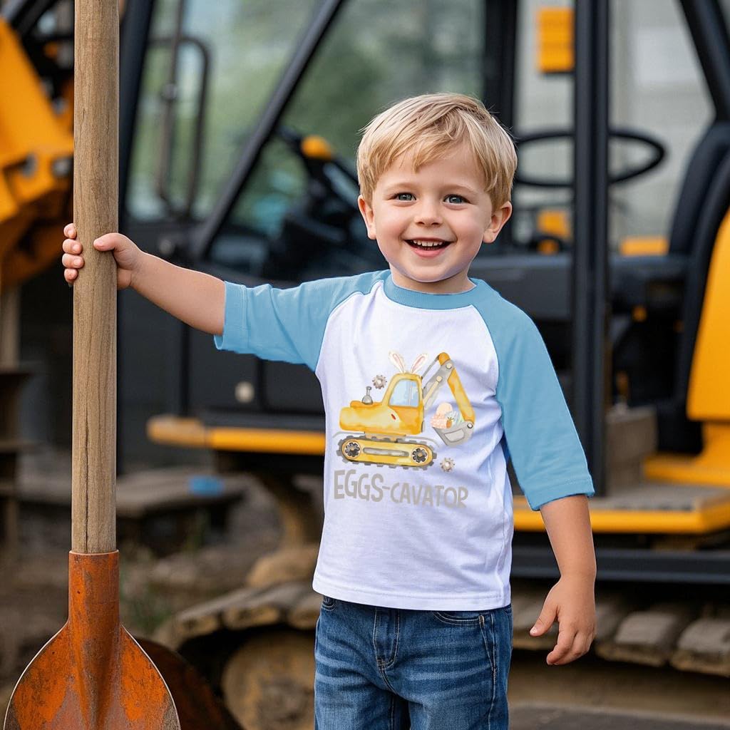 Easter Shirt for Boys Girls Toddler Baby Kids 3/4 Sleeve Shirts Raglan Shirt Bunny Eggs-Cavator T-Shirt 2-7T - Image 4