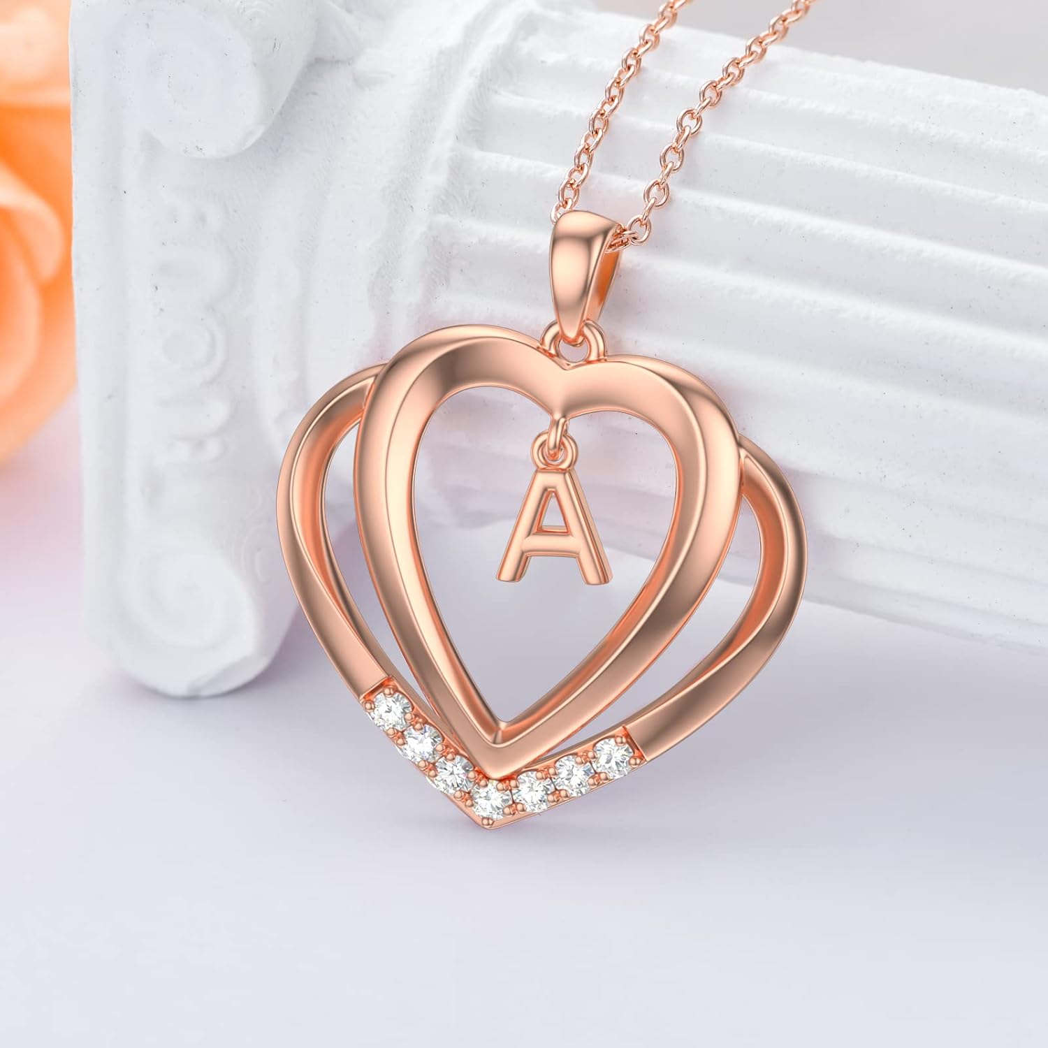 Heart Initial Necklace for Women 925 Sterling Silver Letter Pendant with Moissanite Personalized Charm Alphabet Jewelry Birthday Anniversary Mothers Day Christmas Gifts for Women Her Wife Girlfriend Mom - Image 3