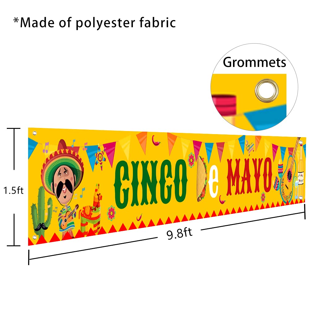 Cinco De Mayo Banner 200x110 Cm – Mexikanische Partydekoration Aus Stoff Für Innen & Außen, Mit Aufhängung