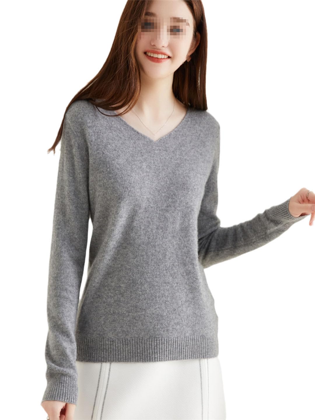 Suéter De Cachemira con Cuello En V para Mujer Jersey Básico De Cachemira Tops De Punto De Manga Larga De Lana