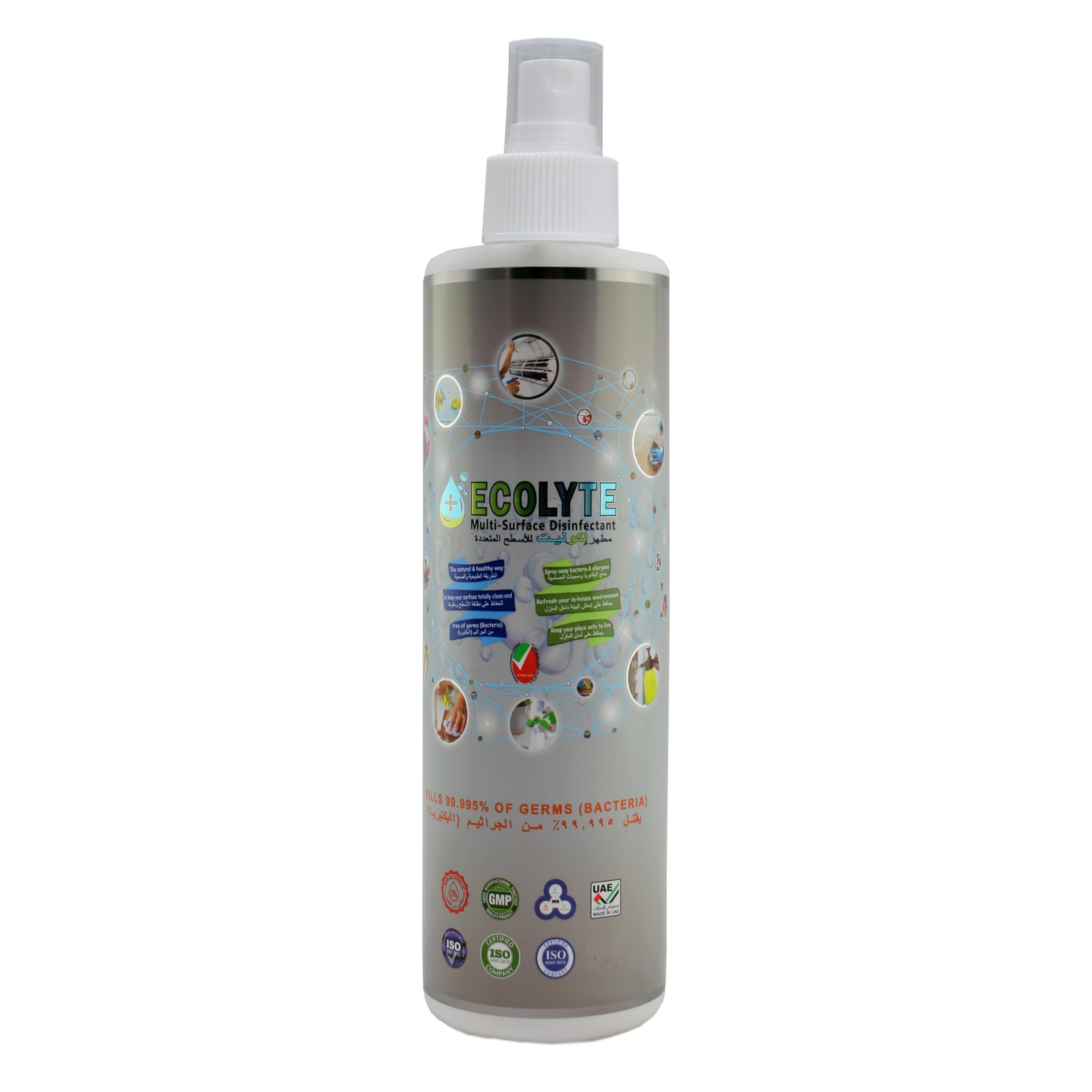 Ecolyte Multi-Surface Disinfectant With Trigger Spray(250 ml), 100% Natural, Kills 99.99% Germs&Viruses|Non-Toxic & Non-Alcoholic|Germ Protection|For Hospitals, Homes, Offices use|Safe for Kids & pets