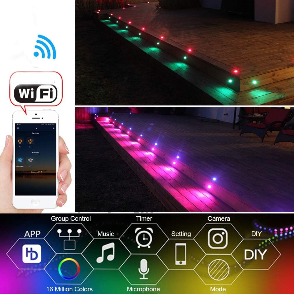 10er WiFi RGBWW Led Bodeneinbauleuchten Terrassenbeleuchtung Bodenstrahler Arbeitet mit Alexa,DC12V Ø31mm LED Einbaustrahler 0.6W LED Boden WiFi Wireless Smart bodeneinbaustrahler