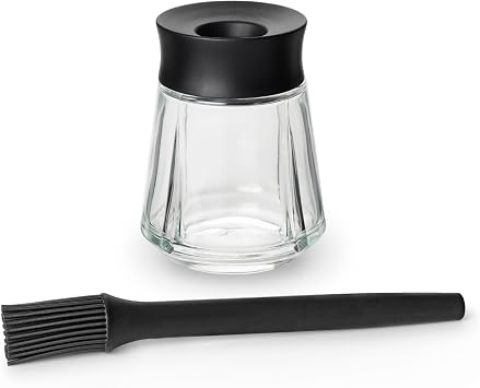 Rosendahl Grand Cru 8.1 in. Marinade Glass with Brush - Stylish Black Glass Jar with Flexible Lid and Soft-Touch Silicone Brush, Perfect for Mixing and Storing Marinades, Leak-Proof Kitchen Essential