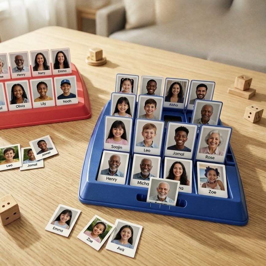Personalized Guess Who I Am Board Game, Custom Photo & Name Board game 12 Family Characters Logic Deduction games for Adults, Portable Travel Holiday Party Night Classic Games