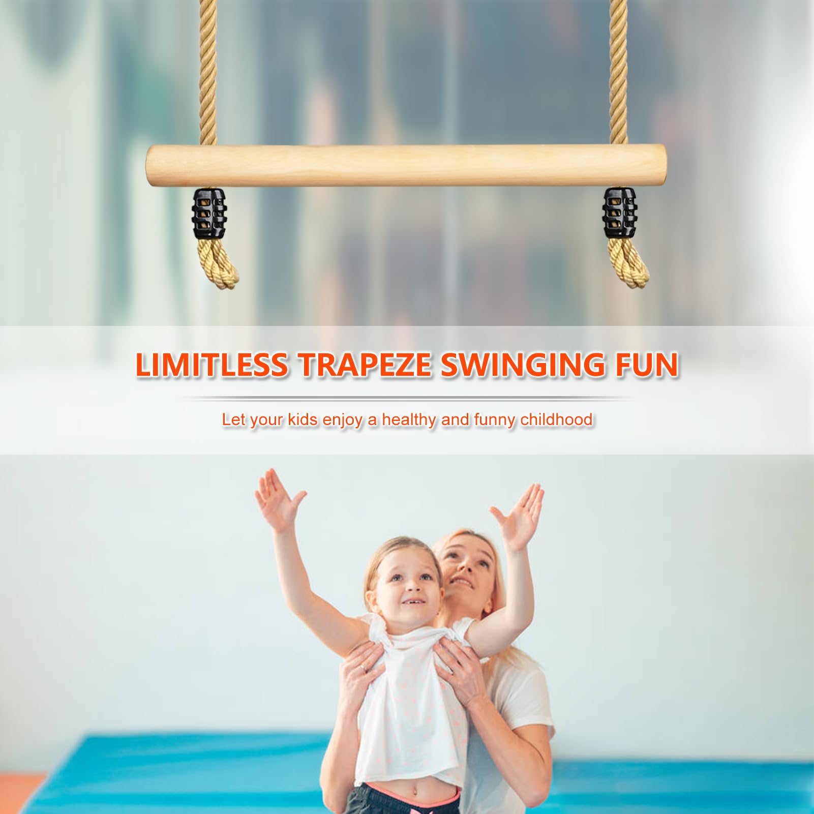 Trapeze Balancoire Exterieur, Accessoire Balancoire Exterieur pour Enfants Barre Trapeze Bois Multifonction Jeux Jardin Extérieur Trapèze pour Portique (Barre Trapeze)