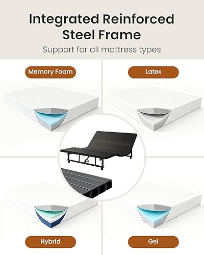 Miniatura 3 de Base de cama ajustable King con control remoto inalámbrico, fácil instalación, marco de acero resistente, motor silencioso, elevación de cabeza y