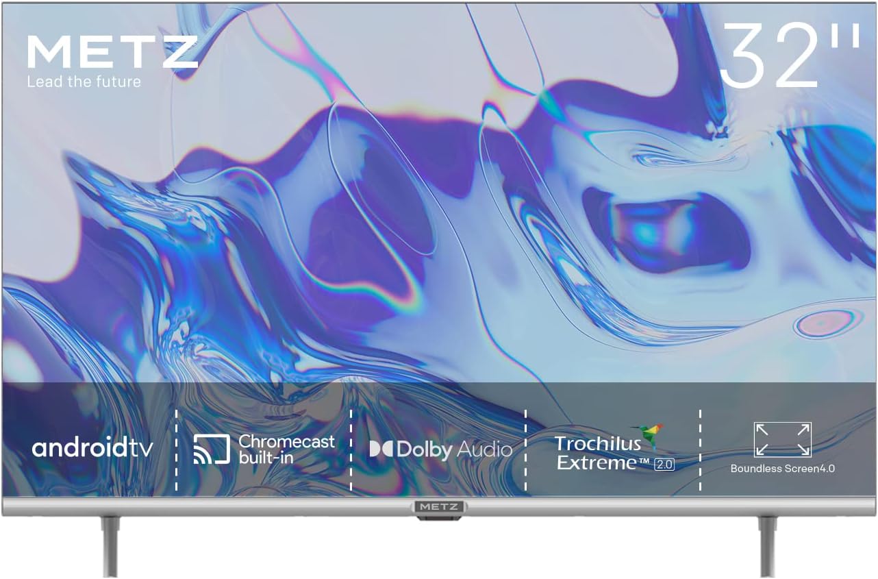 Metz Smart TV, Serie MTC6110, 32" (81 cm), HD LED, Versione 2022, Wi-Fi, Android 9.0, HDMI,ARC, USB, Slot CI+, Dolby Digital, DVB-C/T2/S2, Schermo senza bordi, Nero [Classe di efficienza energetica F] - Immagine 3
