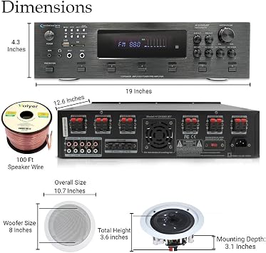 Technical Pro Home Stereo System Kit - 6 ch 6000 Watts Bluetooth Amplifier