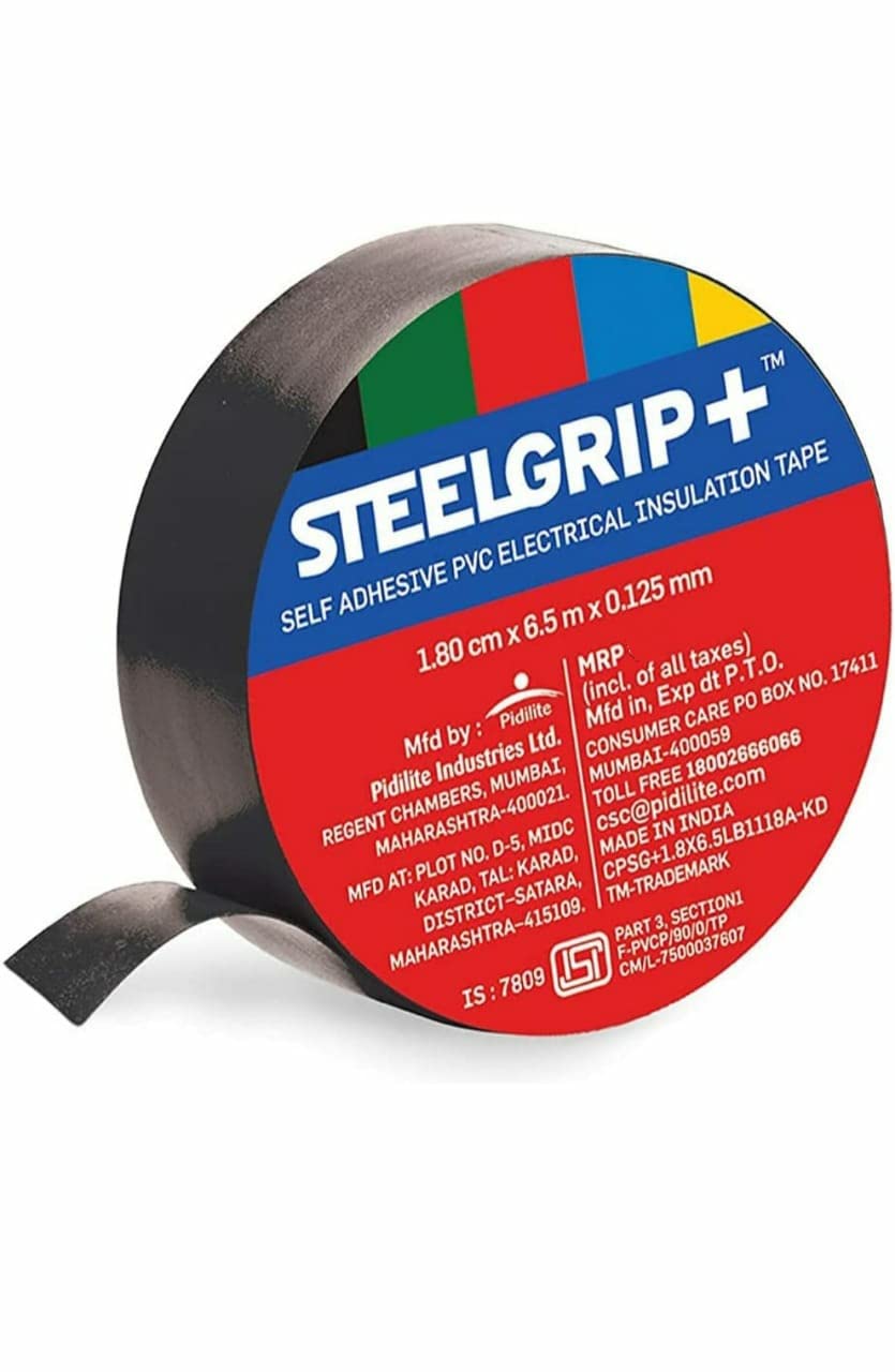 Steelgriip - Self Adhesive PVC Electrical Insulation Tape (Black, 1. 7cmx6.5mx0. 125mm) PACK OF-10-image-10