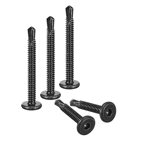 Miniatura 1 de uxcell Tornillos autorroscantes hexagonales, #10 x 2 410 Tornillo de perforación de cabeza plana de chapa de acero inoxidable 410, 50 piezas, negro