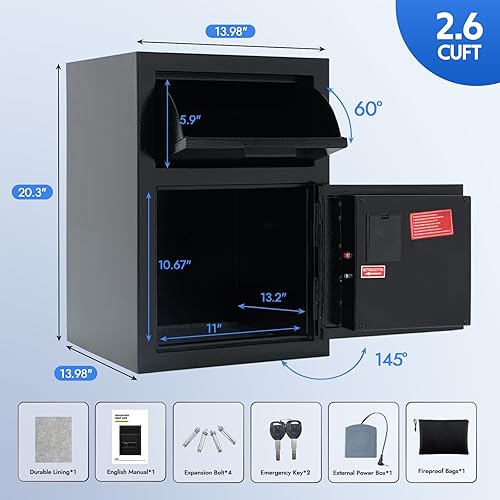 Miniatura 2 de Caja fuerte para dinero en efectivo con ranura para caída, 2.6 CUB, con combinación digital y antipesca, para oficina en casa, hotel, restaurante