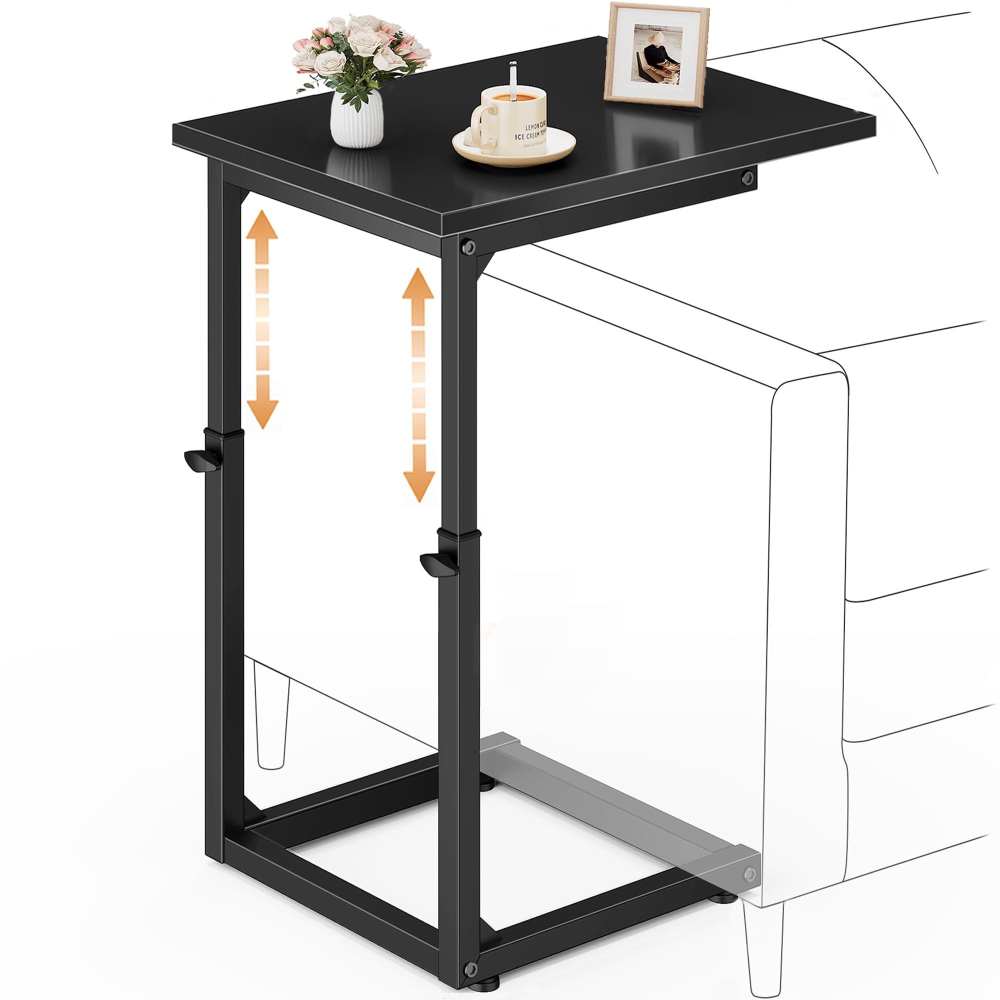 Vagusicc C Shaped End Table, 33" Tall Side Table for Couch, Small C-Table End Table Adjustable Height Couch Side Table, Couch Table Slide Under Sofa