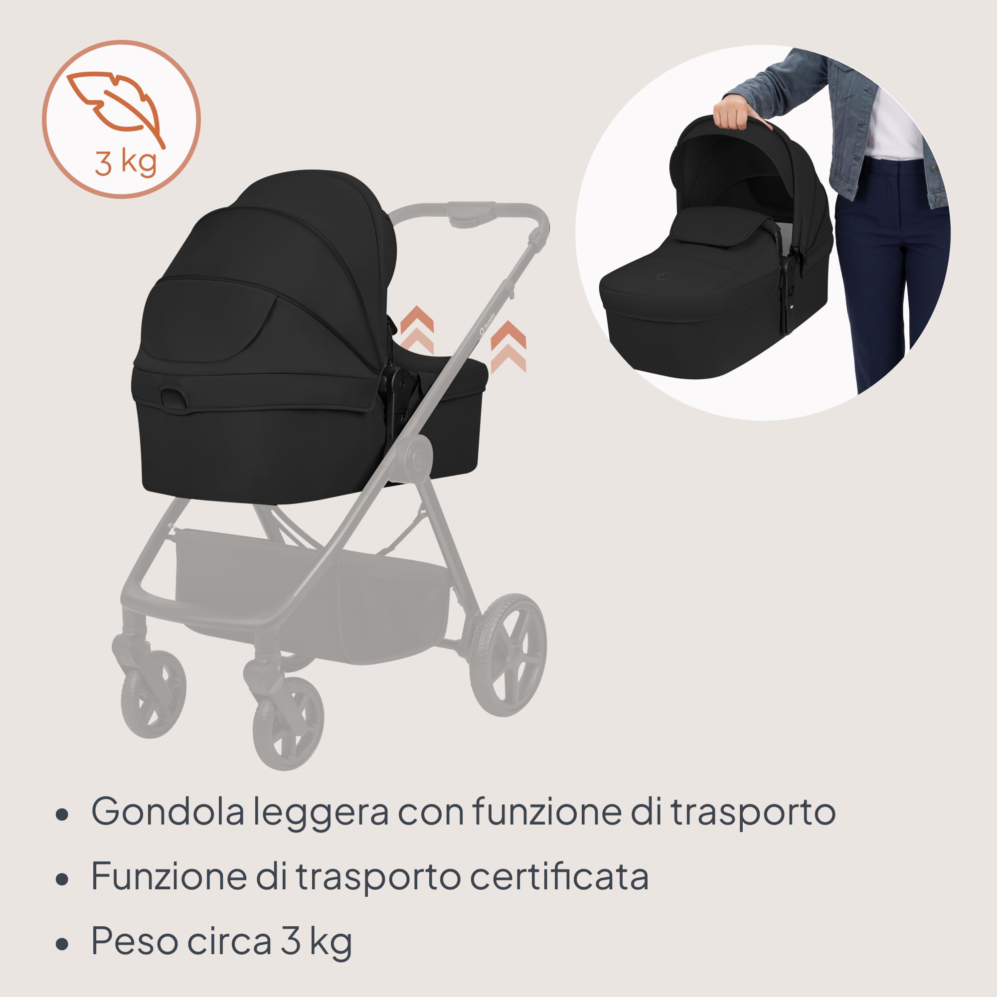 Lionelo Greet Passeggino Trio 3 in 1 per bambini 0-4 anni / 0-22 kg Leggero | Sistema Modulare con Seggiolino Auto,Ampia Navicella,Seduta Reversibile,Telaio,Sospensioni,Posizione Reclinata,UPF50+
