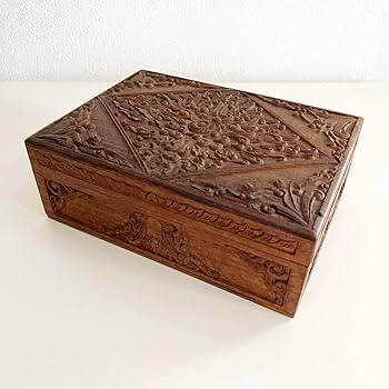 Amazon.co.jp: 天然木木箱小箱彫刻アンティークヴィンテージ木彫り小物