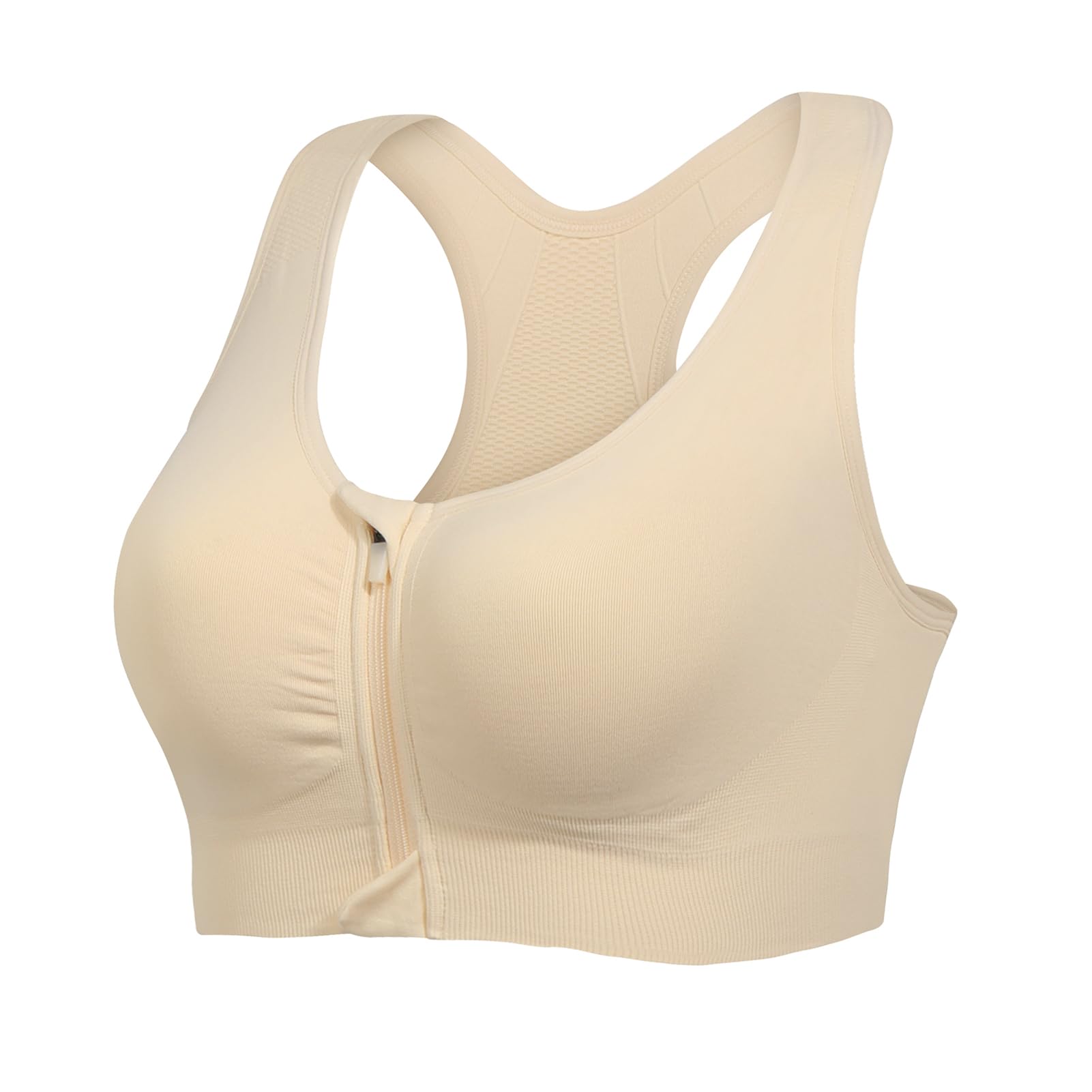 Photo 1 of Lemef Front Zipper Sports Bras for Women Wirefree Post Surgery Bra Front Closure Racerback Compression Mastectomy Bras Beige L