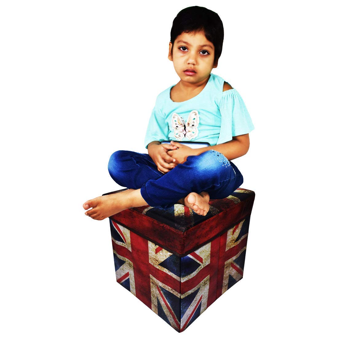 FASTUNBOX (LABEL) Children Storage Box Folding Stool Under Lid Padded Seat footrest seat Living Foldable Storage Bins Ottoman Cube, Space Saving Storage Box (Multicolor) 1