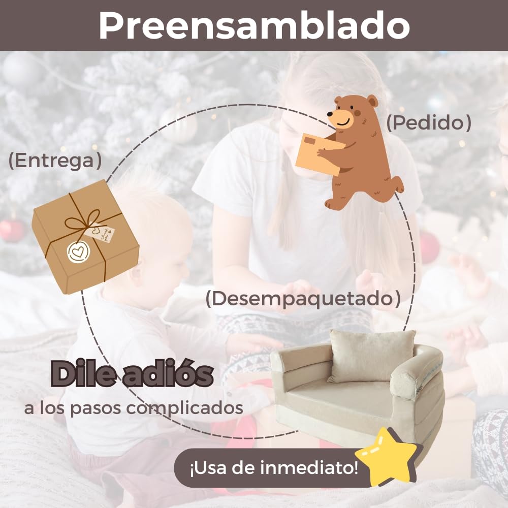 Wonder Space Sofá de espuma premontado para niños con manta y almohada, sofá convertible 3 en 1, silla de salón plegable para interiores y cama plegable para niños y niñas (marfil)