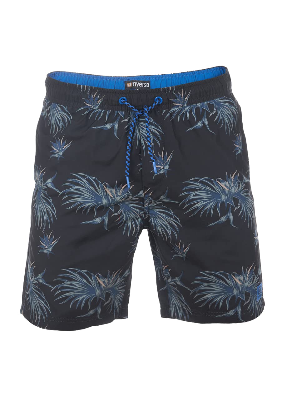 riverso Badehose Herren RIVKai Regular Fit Badeshorts Schwimmhose Sporthose Kurze Hose Shorts Tunnelzug Taschen Sommer Elastischer Bund Muster Schwarz Blau Grün Olive S M L XL XXL 3XL 4XL 5XL
