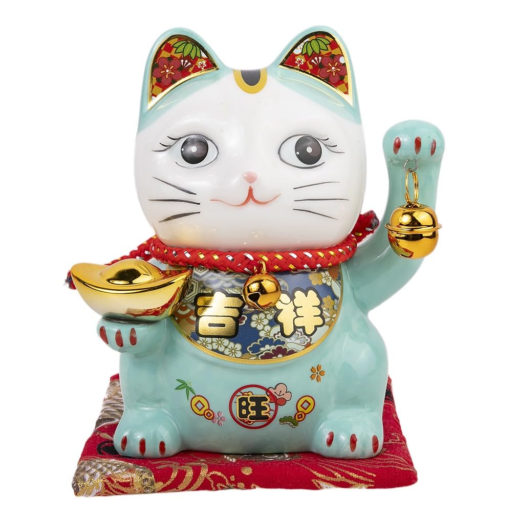 lachineuse Lucky Cat Money Box Japanese Lucky Charm Blue Porcelain Decoration Idea for Japan and Asia - Good Luck and Prosperity