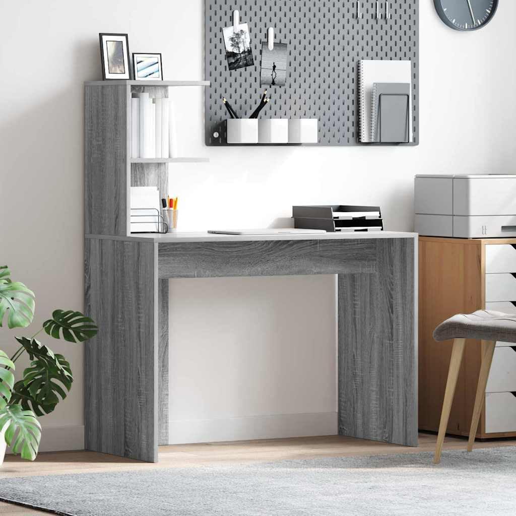 Bureau gris Sonoma 102x50 cm avec étagère de rangement