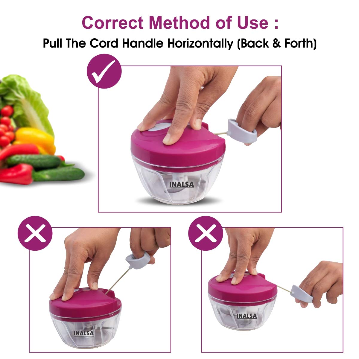 Inalsa Plastic Chop-it Handy Chopper (400 ml, Cherry Red/White) - Image 2 thumbnail