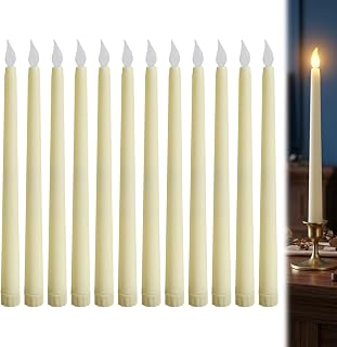 12 Stück Elfenbein Stabkerzen LED mit Timer, Batteriebetriebene LED Stabkerzen Flackernde Flamme, Elektrische Kerzen für Weihnachten Allerheiligen Dinner Esszimmer Party
