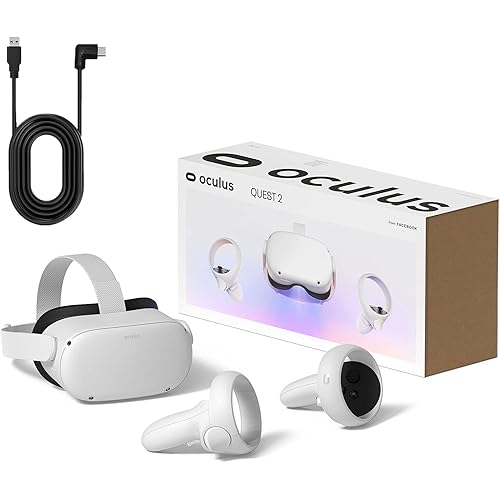 Oculus Quest 2 — 256GB Video — White Advanced All-in-One Virtual Reality Headset — 3D Cinematic Sound — for Family Holiday VR Gaming Entertainment — 16 Feet USB Type-C Link Cable (Renewed)