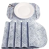 XINYUN Place Mats Indoor Set of 6 Blue Oval Placemats Woven Vinyl Table Mats for Kitchen Dining Pati