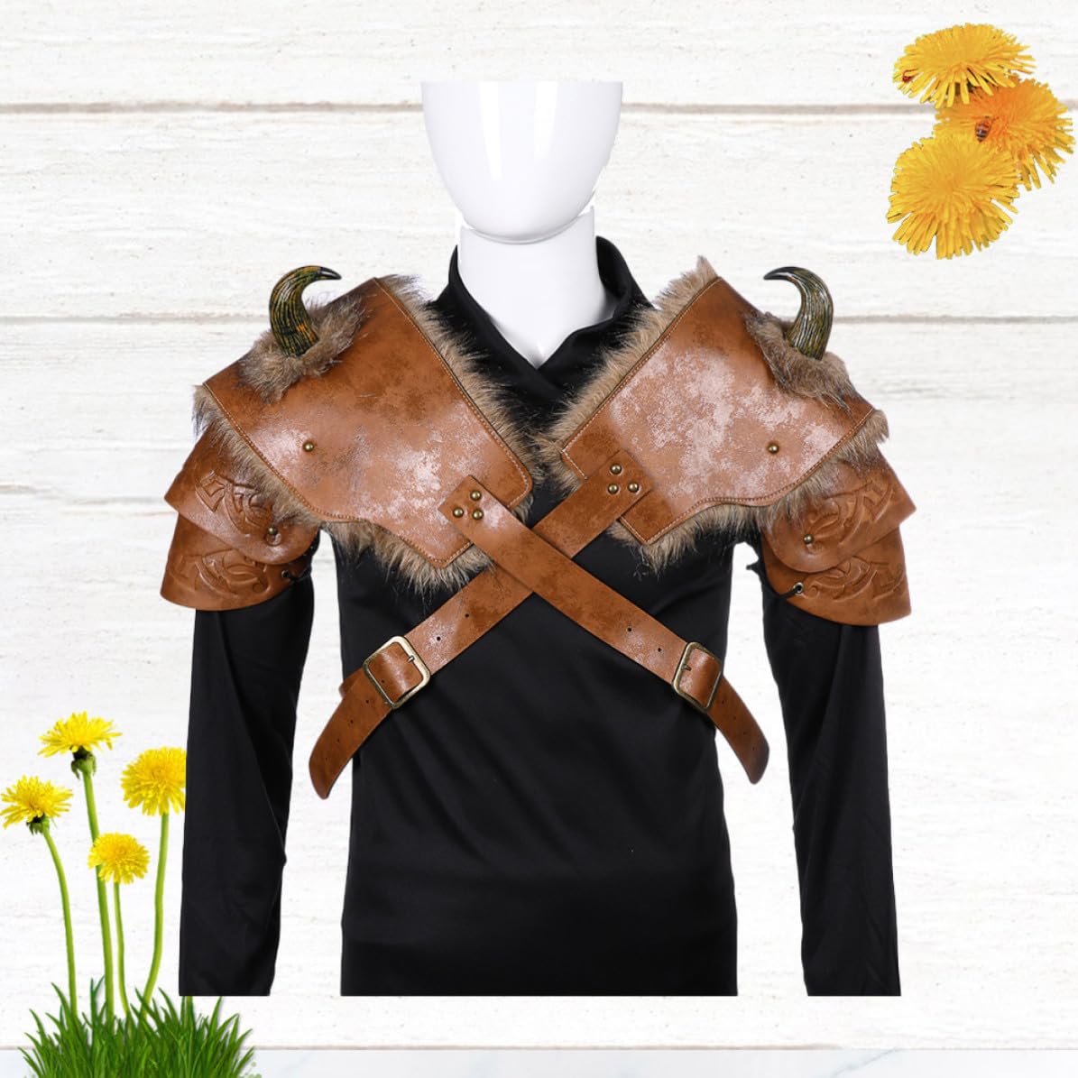 Hombreras Vikingas de Cuero Sintético Marrón 2 Piezas