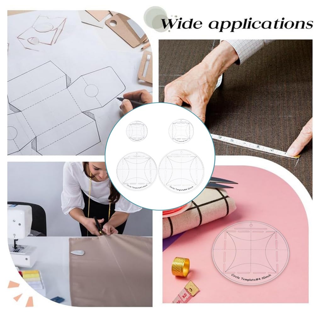 4 plantillas circulares para colchas, 10/12/20/25 cm, regla circular redonda de acrílico transparente, juego de regla de costura redonda, accesorio indispensable para cortar patrones y coser