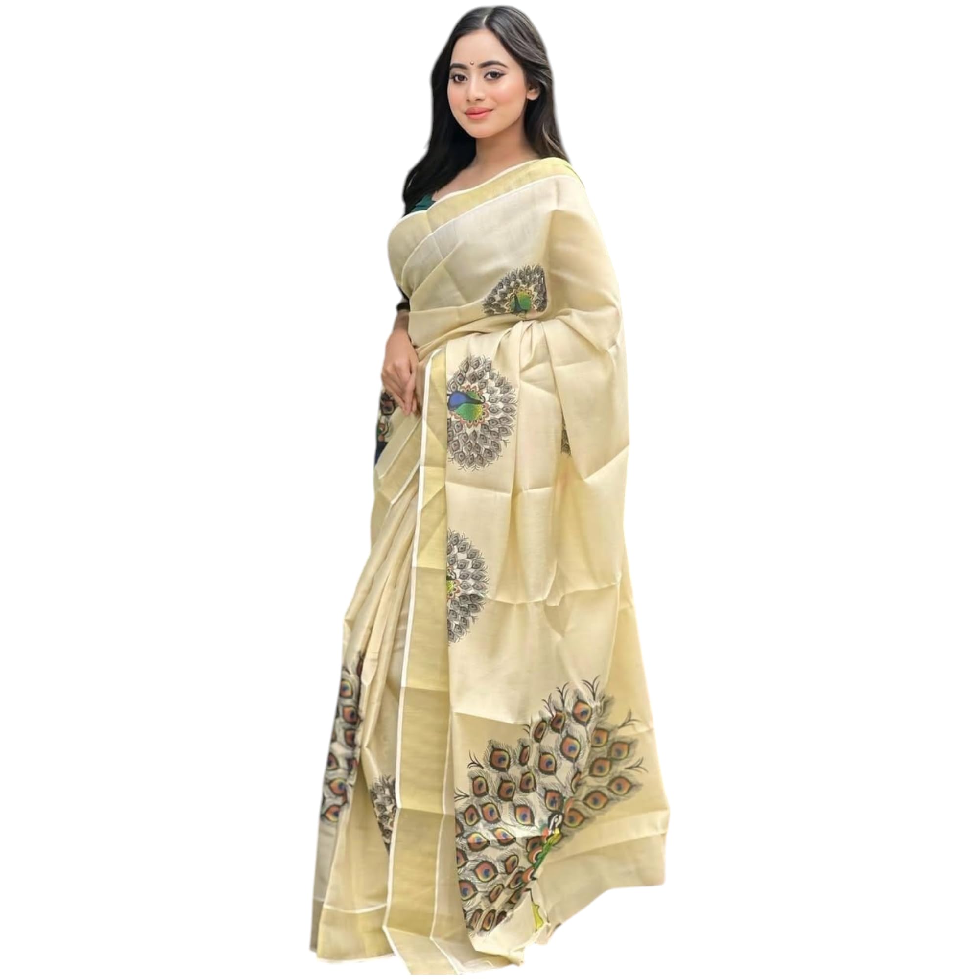 Womens Kerala kasavu Traditional Tissue Saree with Running Blouse Piece(Saree 5.5 meter, Blouse 0.8 meter) (grand big peacock)-picture-10