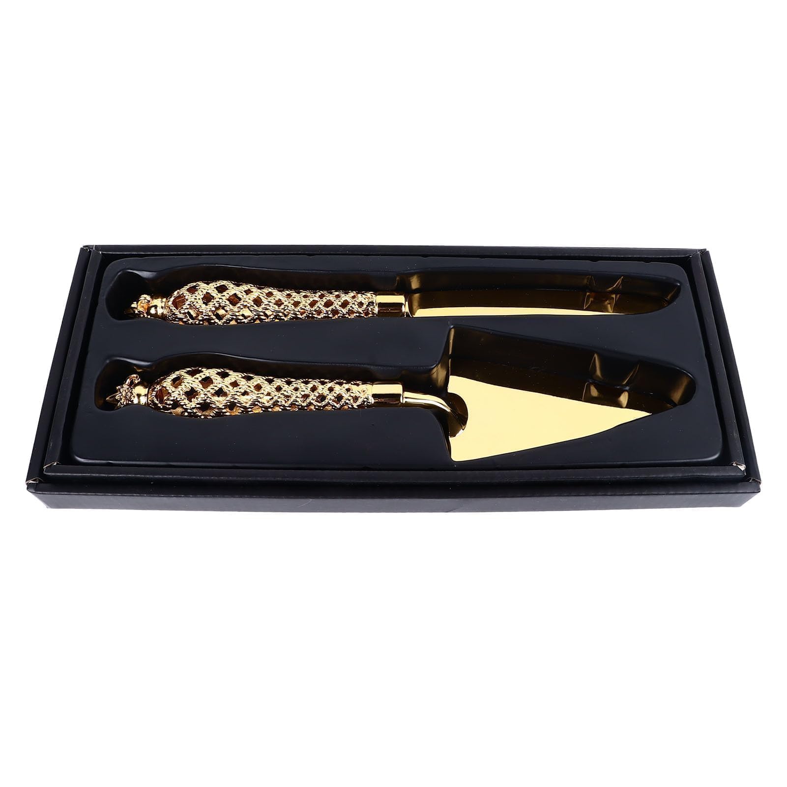 Z?oty Zestaw do Krojenia i Serwowania Ciasta, N¨®? i ?opatka do Tortu, Eleganckie Akcesoria Weselne, Komplet 2 Element¨®w