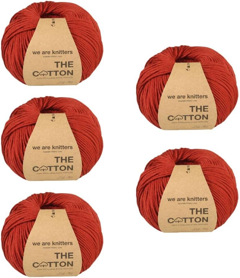 We are Knitters - 5 Pack of Pima Cotton Yarn Balls 100% Natural Peruvian Cotton, Soft and Durable, Ideal for Summer Knitting, Crochet Projects, Amigurumis, Baby Clothes, Shawls (Terracotta)