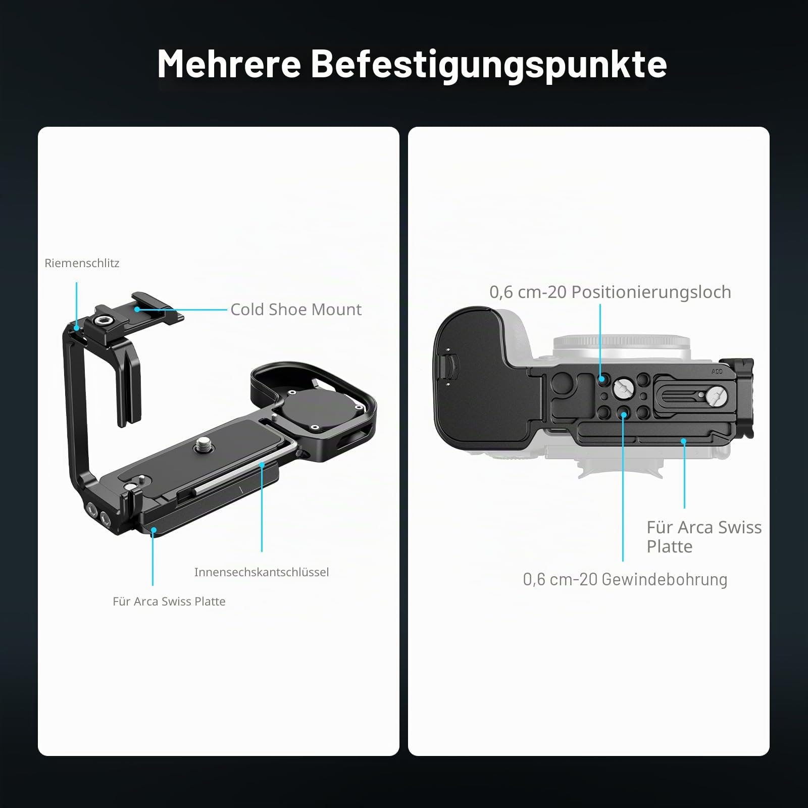 SMALLRIG L-Adapter für Canon R6 Mark III/R6 II, Horizontal- & Vertikalaufnahme L-förmige Platte, AirTag-Schlitz, 1/4"-20 Threaded Hole, QD-Anschluss, Kalt-Schuh-Befestigung, QR-Platte für Arca - 5962
