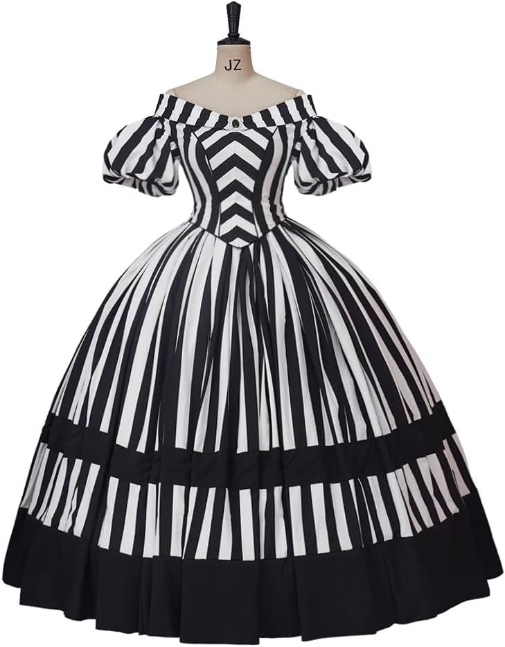 CosplayDiy Queen Marie Antoinette Rococo Ball Gown Gothic Victorian Dress Costume Black and White Stripe