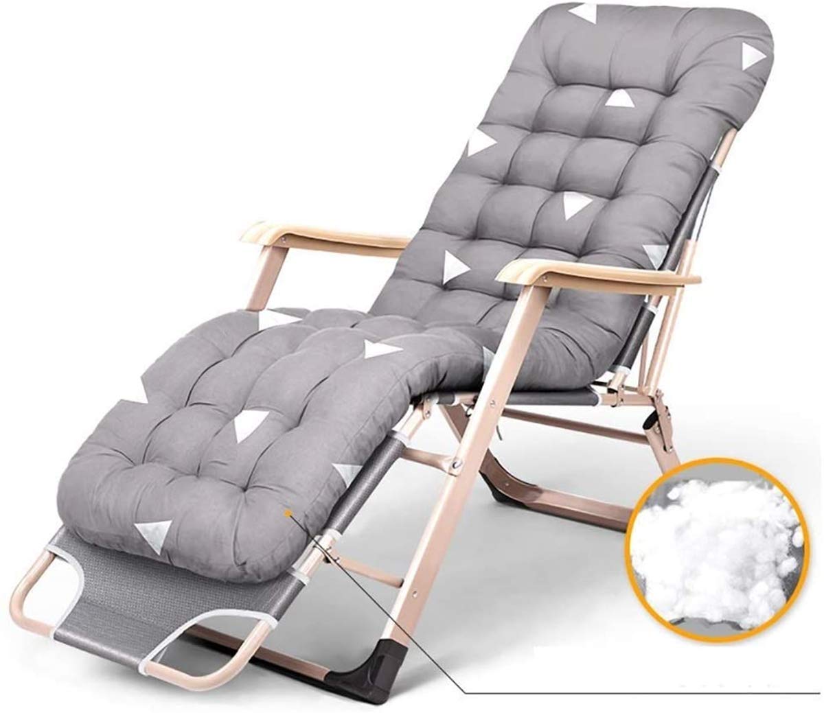 Klasyczne krzesła wypoczynkowe Leżak/leżak z grubą poduszką, regulowane szare krzesło Zero Gravity na plażę Camping Składany fotel do dużych obciążeń, leżak The New