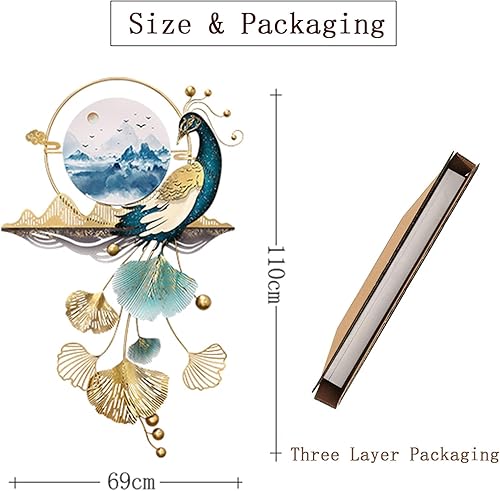 Vista 8 de 3D Metal Peacock Wall Art Decor for Living Room, Handmade Ginkgo Leaf Metal Wall Sculptures Decor, Luxury Welcome Wall Hanging Decor for Entryway