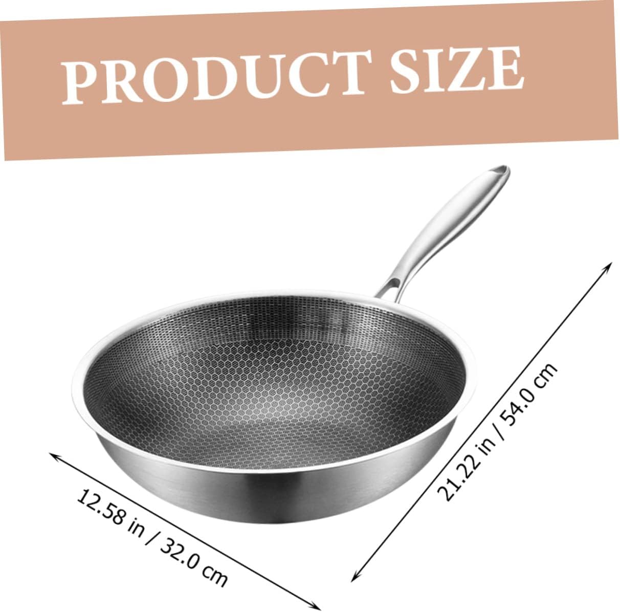 MAGICLULU Household Stainless Steel Fry Wok Pan Non-stick Cooking Tool for Electric Stoves for Frying Vegetables Eggs and More Design for -term Use