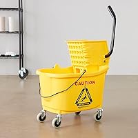 Vista 7 de Yaxa Basics Commercial Side Press Wringer Floor Cleaning Mop Bucket on Wheels, 35-Quart, Yellow