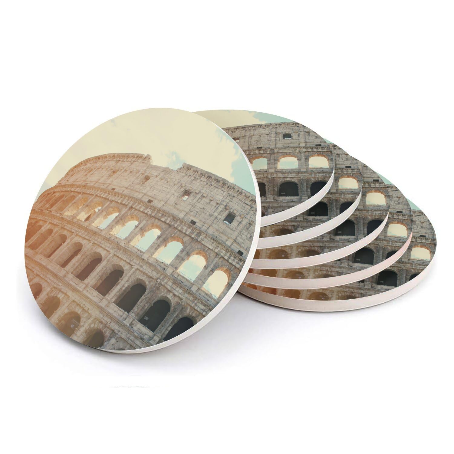 Sous-verre ronds en céramique Rome et Colisée lot de 6 pièces pour table