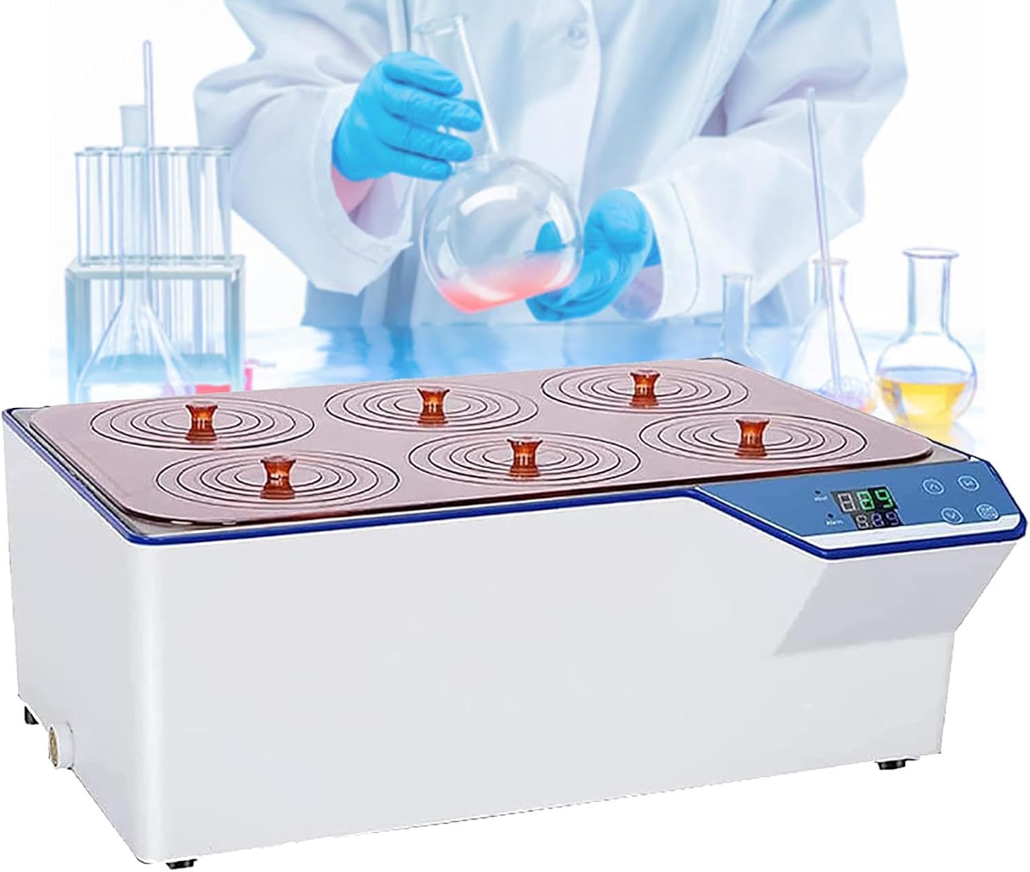 Lab Water Bath, 2 Holes Digital Thermostatic Heater Electric Heating Devices Stainless Steel Liner 22L Capacity for Laboratory Experiment
