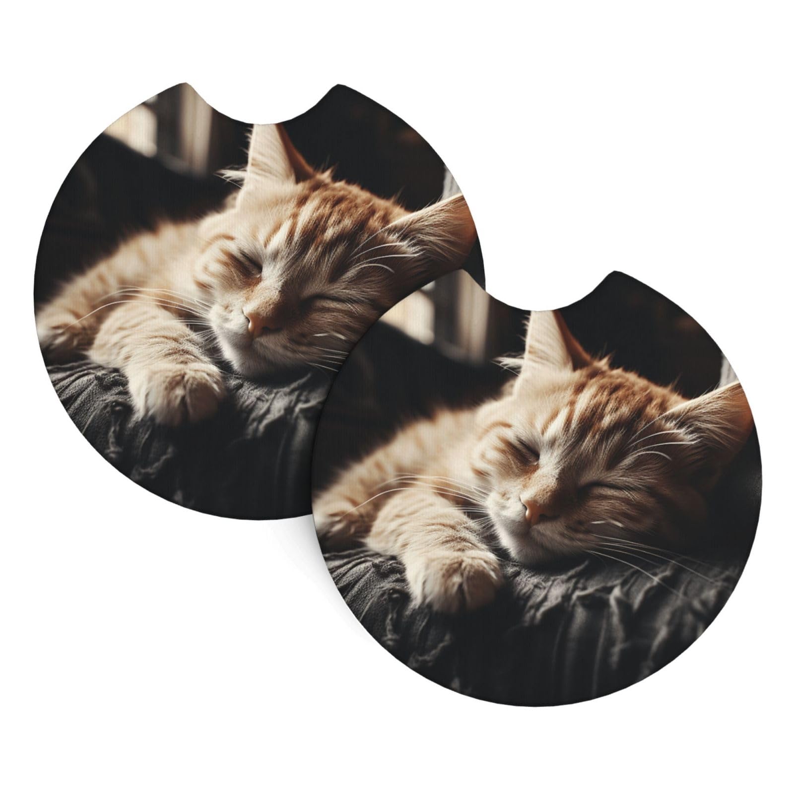 2 Pack Car Coaster for Cup Holders Napping Kitten Car Cup Coaster 2.7" Neoprene Non-Slip Automotive Cup Mat Universal Auto Car Interior Accessories for Women Men Cup Pad