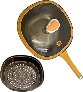 Frying Pan | Skillets and Frying Pans with Lid - Ergonomic Handle 12 Inches Pot for Cooktop Oven Indoor Outdoor Kitchen Home Camping